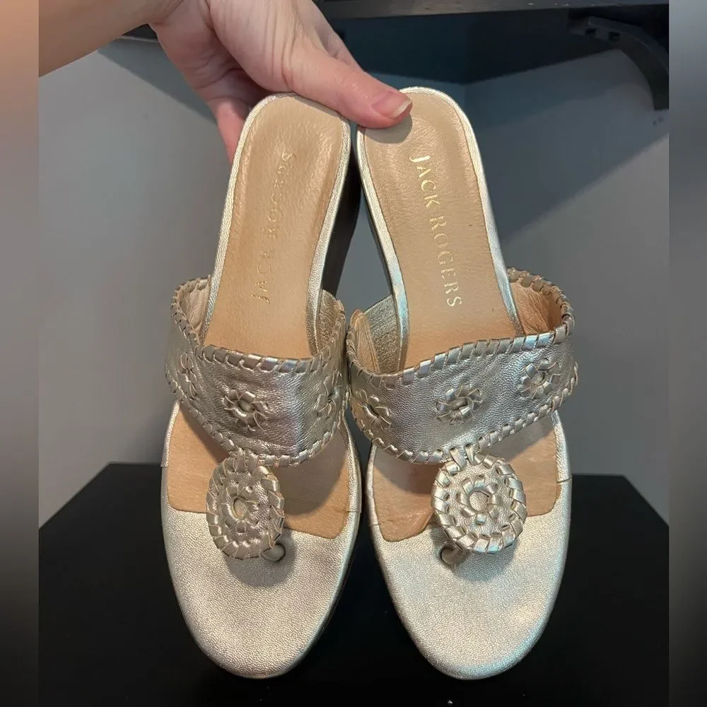 Jack Rogers Stacked Mid Wedge Platinum Platforms
